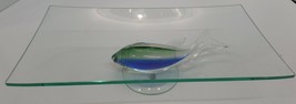 Prima Donna Art Glass Pedestal or Serving Tray with Large Blue Green  Fish Base - £38.65 GBP