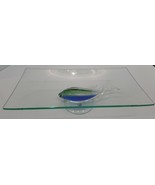 Prima Donna Art Glass Pedestal or Serving Tray with Large Blue Green  Fi... - £38.91 GBP