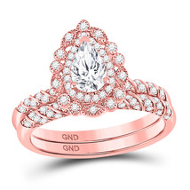 14kt Rose Gold Pear Diamond Milgrain Bridal Wedding Ring Band Set 1-1/4 ... - £2,556.66 GBP