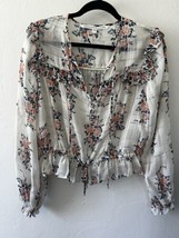 Veronica Beard Silk Floral Blouse Long Sleeve Peasant White Blue Pink Sz 6 - £65.36 GBP