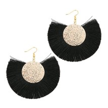 Louleur Bohemian Tassels Dangle Drop Earrings For Women Fan Round Shaped Cotton  - £6.85 GBP