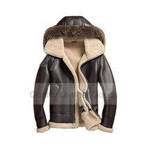 Mens Genuine Brown Leather leder Jacket  Vintage Retro Hood with Fur - $350.05+