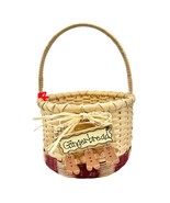 Handmade Basket Gingerbread Trio Round with Wrapped Handle Burgundy Accent - £31.19 GBP