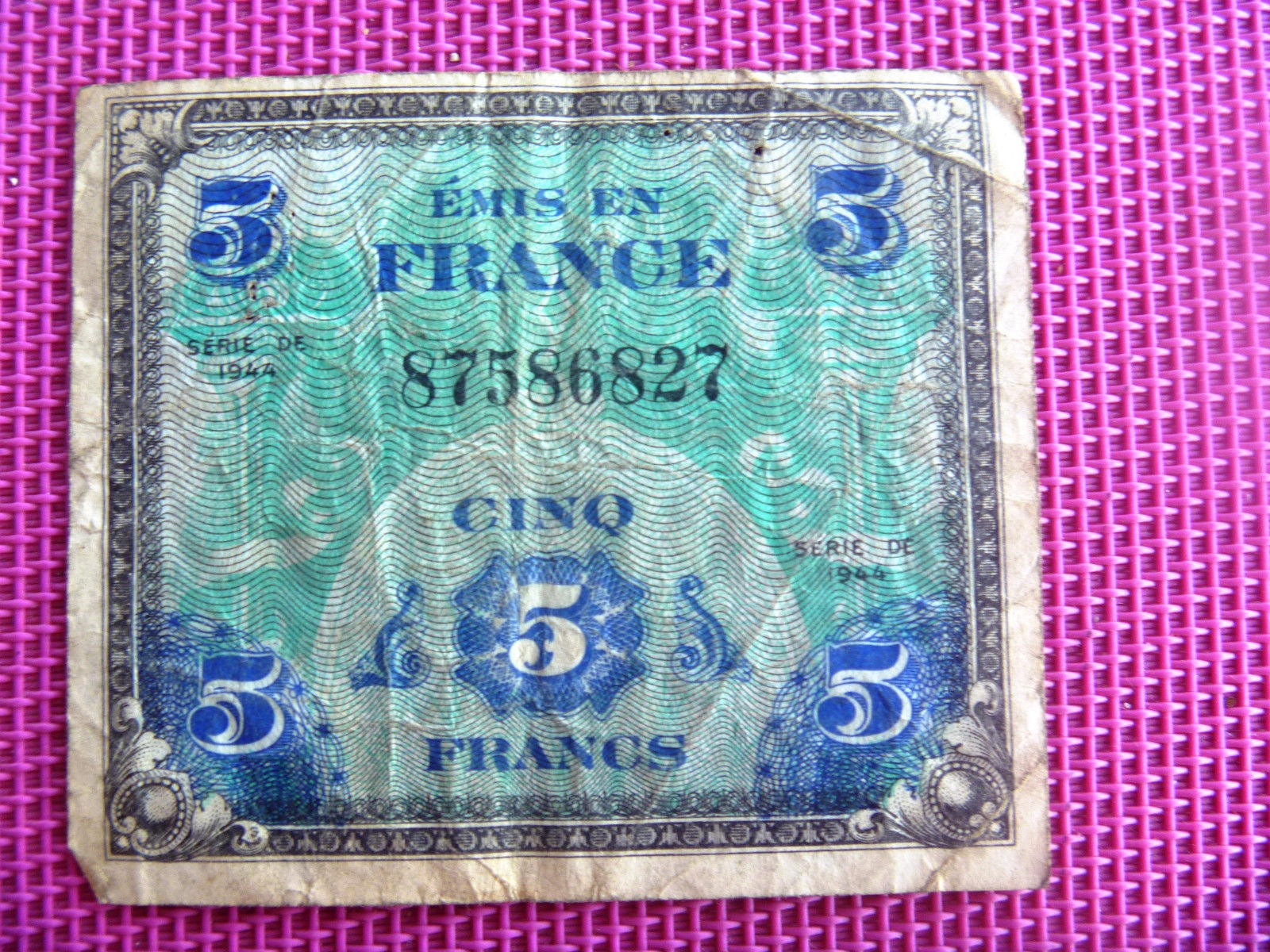 FRANCE 5 francs WW2 1944 MILITARY payment certificate - $5.00