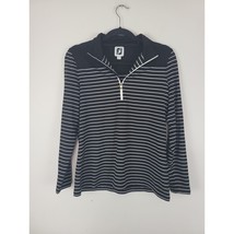 FJ Foot Joy Long Sleeve Golf Top M Womens Mock Neck 1/4 Zip Black White Striped - £13.43 GBP