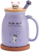 Cute Cat Mug Novelty Ceramic Coffee Cup with Kawaii Wooden Kitty Lid, Lo... - £15.20 GBP