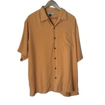 Tommy Bahama Men 100% Silk Shirt Size L Orange Pocket Short Sleeve Buttons - $16.83