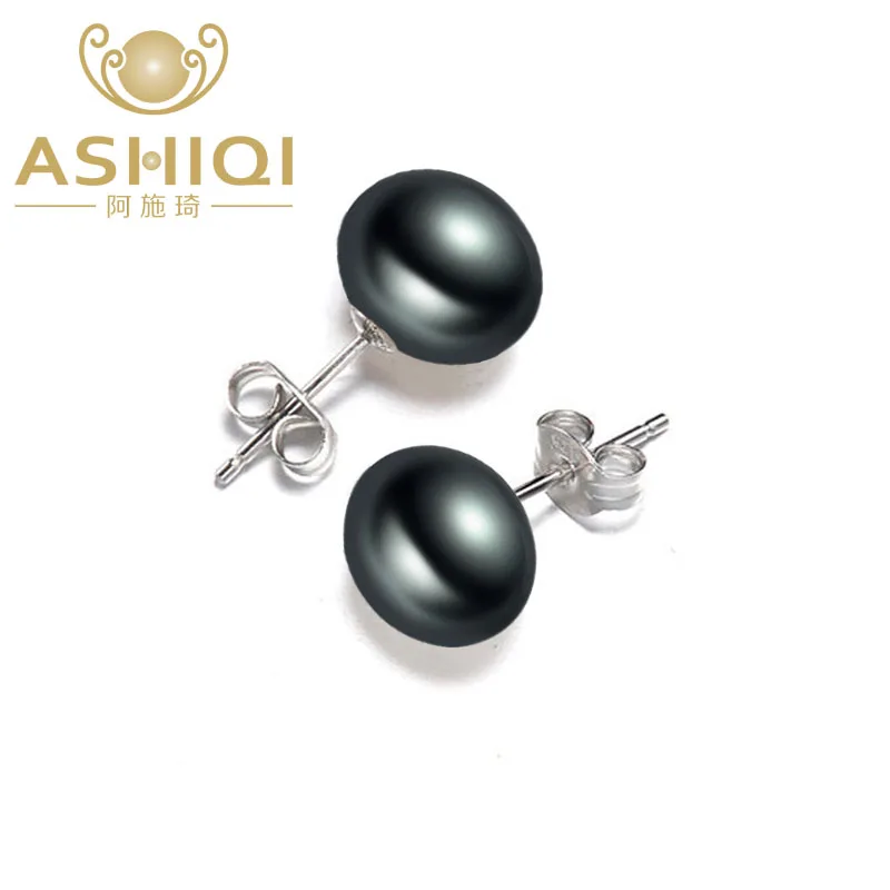 ASHIQI Vintage Black Natural Freshwater Pearl Stud Earrings  Real 925 St... - $5.94