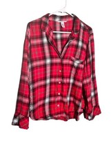 Victoria&#39;s Secret Size Large Red Plaid Print Pj Top Flannel Holiday Christmas - £9.72 GBP