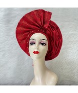 African Aso-Oke Gele Fabric Turban Headtie Auto Gele Rhinestones Head We... - $95.39 CAD