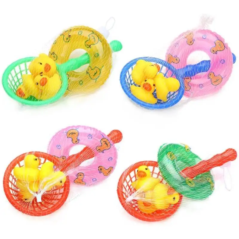 5pcs Kids Bath Toy Set Washing Yellow Ducks Mini Swimming Rings Floating Fishing - £8.78 GBP