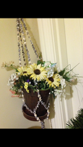 beautiful potted silk green &amp; yellow floral plant with macrame hanger - £39.83 GBP