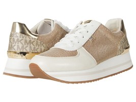 Womens Michael Kors Monique Trainer Sneakers Logo Pale Gold 9.5 M NEW NIB - $120.00