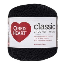 Coats Crochet Red Heart Classic Crochet, Thread Size 10, Black (144-12) - £11.00 GBP