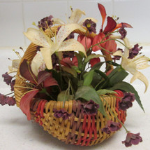 Small Artificial Flower Planter woven Basket Faux Indoor House Plant wit... - $7.50