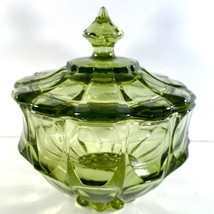 Candy Dish Lid Indiana Glass Avocado Green Footed 5.5”x 6.5” Vtg Mid Century - £19.70 GBP