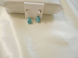 Department Store 1-1/4&quot; Silver Tone Turquoise Stone Lever Back Earrings C526 - £8.45 GBP