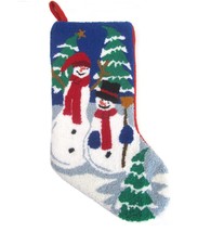 Snowman Hooked Christmas Stockings  Macy’s Holiday Lane 18” long Blue White - $17.81