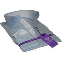 Mens 100% Linen Summer Shirt J.Valintin Turkey-Usa High Collar OBR78-09 Blue image 3