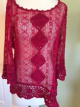 Vtg LISA Fuschia Pink Crochet Ribbon Top. PM - £22.15 GBP