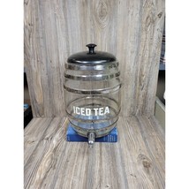 Vintage Iced Tea Dispenser, Barrel Shaped Glass, Black Bakelite? Lid - £100.56 GBP