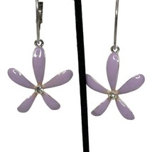 Hoop Earrings Pierced Dangle Lavender Flower Power Hippie Metal Enamel 3” - £9.71 GBP