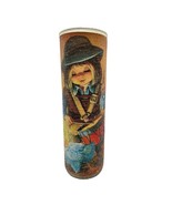 Vintage Sugar Frosted 9&quot; Glass Pillar Candle Holder Drummer Boy Baby Jesus - £25.61 GBP