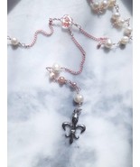 Mother Mary Freshwater Pearl Rosary Fleur de Lis Prayer Beads 54 Beads - £74.39 GBP