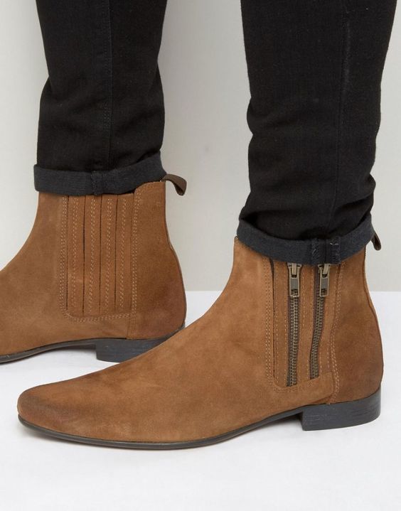 New Brown Color Genuine Suede Leather Handcrafted High Ankle Party Wear Zipper