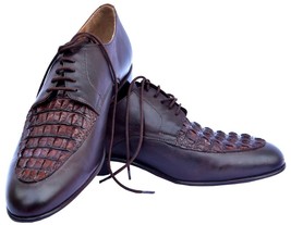 Party Wears Falcon Brown Crocodile Leather Vamp Derby Formal Shoes For Men - $399.99