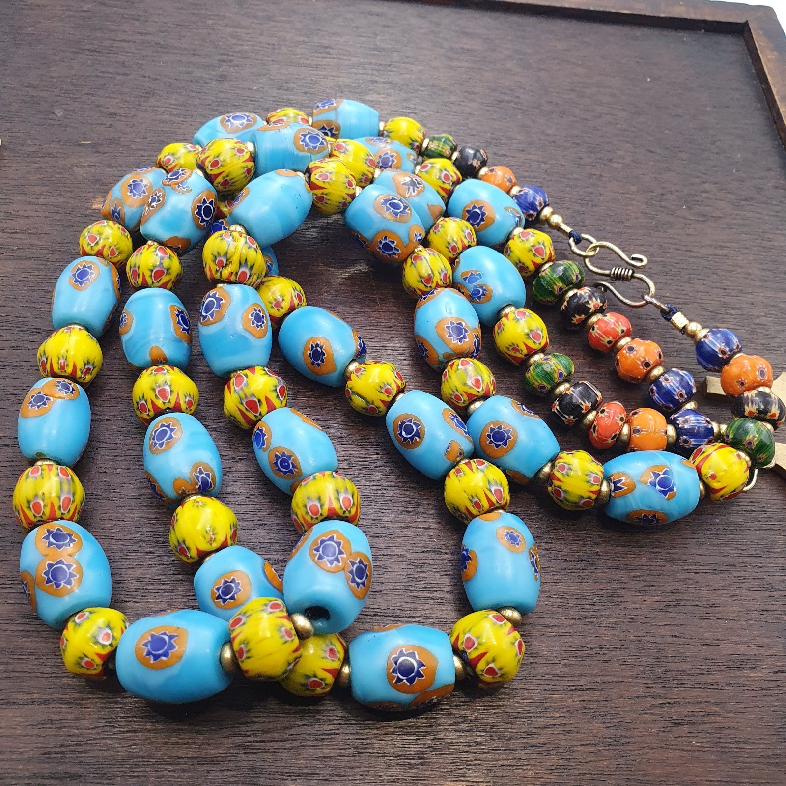 Venetian Inspired Millefiori Glass Beads Strand – Murano Style Floral Mosaic Item image 10