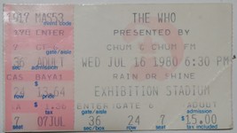 THE WHO 1980 Exhibition Stadium Toronto CHUM FM Ticket Stub Vintage VG D... - £10.20 GBP