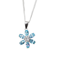 Swiss Blue Topaz Necklace Natural Pendant Necklace Flower Pendant - £38.60 GBP+