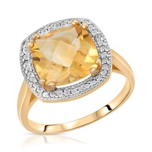 14K Gold Ring With Natural Diamonds And Checkerboard Cut Citrine - £944.65 GBP