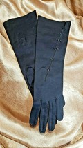 Vintage 1960s Double Woven Cotton by Dawnelle Black Adorned Womens Gloves Sz 6 - £31.64 GBP