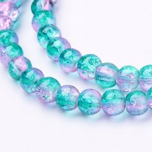 Z  Bead Lot 5 strand 4mm round crackle glass Two Tone Dark Cyan 31&quot; KK35 - $9.49