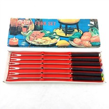 Vintage Fred Roberts Fondue Fork Set 6-Piece Stainless Steel Color Tips Taiwan - £12.65 GBP