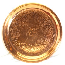 Copper Tray Incised Art Designs Vintage Home Decor - $59.39