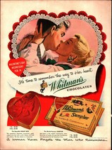 1951 Valentine Candy Whitman&#39;s Sampler 50s Vintage Print Ad Heart Kissing Couple - £17.59 GBP