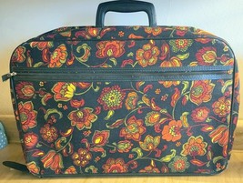 Vintage Bantam Suitcase Retro Luggage Flowers Black Colorful Display Prop Or Use - £32.56 GBP