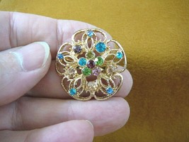 (bb601-55) pastel rhinestone crystal ornate filigree flower gold tone brooch pin - £12.64 GBP