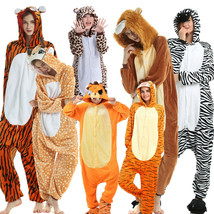 Tiger Kigurumi Deer Zebra Animal Cosplay Pajamas Adult Flannel Onesis Jumpsuit - £13.61 GBP+