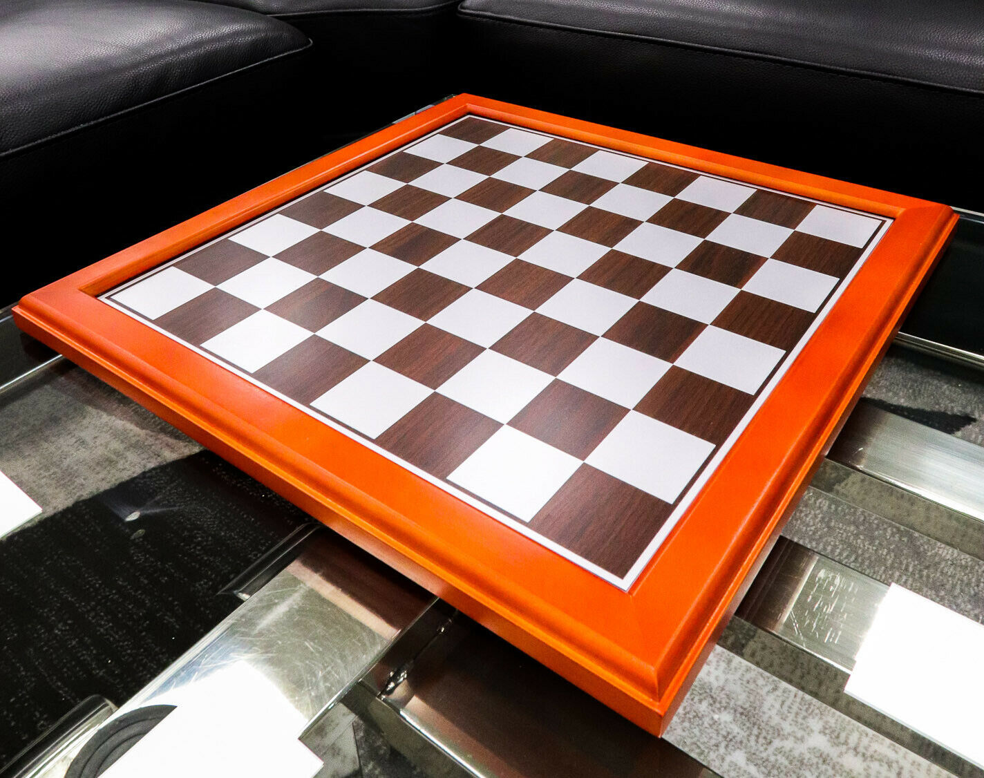 15"X15" Redwood Trim Chess Board With Black And Silver Silk Screen Inner Squares - $43.99