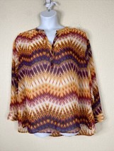 a.n.a. Womens Plus Size 2X Sheer Purple/Orange Striped Popover Top Long Sleeve - $14.85