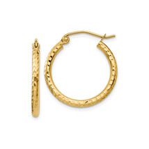 Finest Gold 2 x 20 mm 14K Yellow Gold Diamond-Cut Round Tube Hoop Earrin... - £142.33 GBP