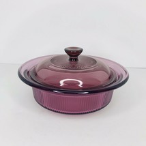 Vintage Pyrex Vision Cranberry - 24 Oz - 8” Ribbed Casserole Dish W/ Lid V-30-B - £23.69 GBP
