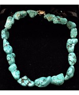 VINTAGE Turquoise Nougget 16&quot; Necklace Silver Clasp - £19.98 GBP