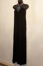Merona Maxi Column Halter DRESS size Medium Black Cowrie Shell Beaded Ne... - $24.67