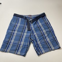 Merona Shorts Mens Size 36 Blue Plaid With Belt Casual - £8.88 GBP