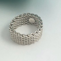 Size 9 Tiffany &amp; Co Somerset Ring Mesh Weave Unisex AUTHENTIC in Sterling SIlver - £290.16 GBP